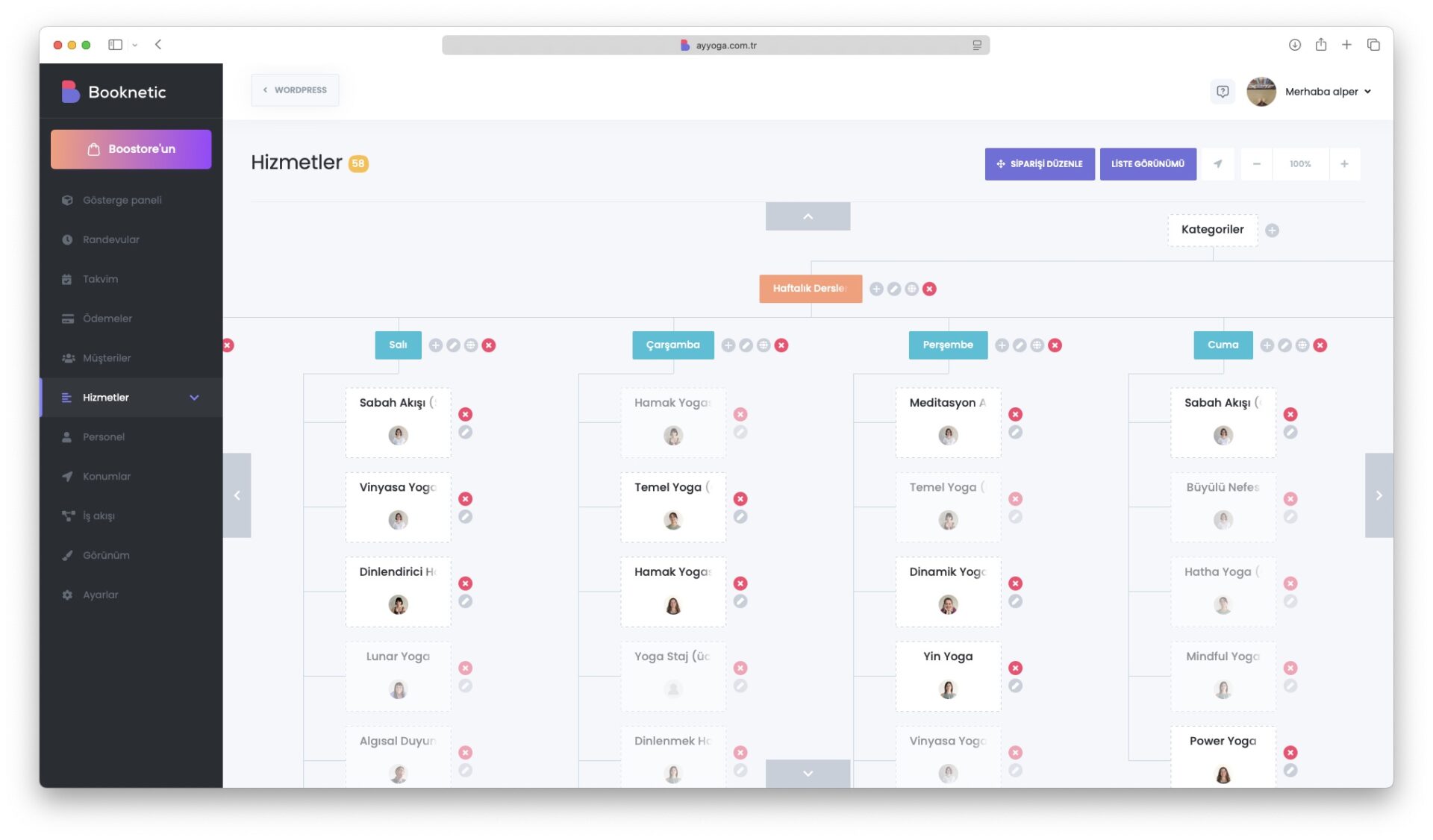 Ay Yoga ders kayıt kontrol paneli